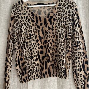 Brown and Tan Leopard Print Fitted Long Sleeve Blouse